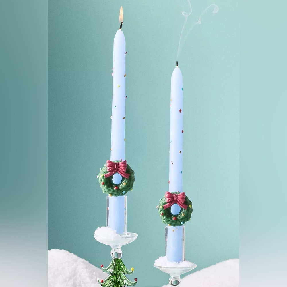 Anthropologie Festive Icon Wreath Christmas Taper Candles 2 Pack New In Box